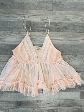 World Together blush pink cotton swing tank ruffles smocked size XL C42